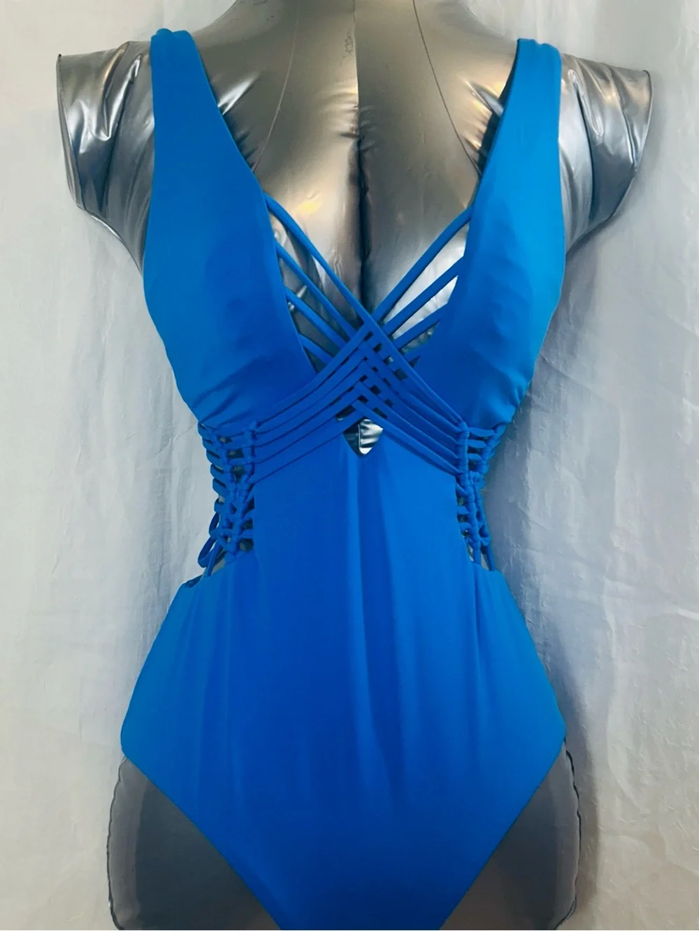 Michael Kors Cobalt Strappy Deep-V One-Piece Swimsuit